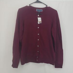 Karen Scott Small Merlot Cardigan Sweater (AQ)